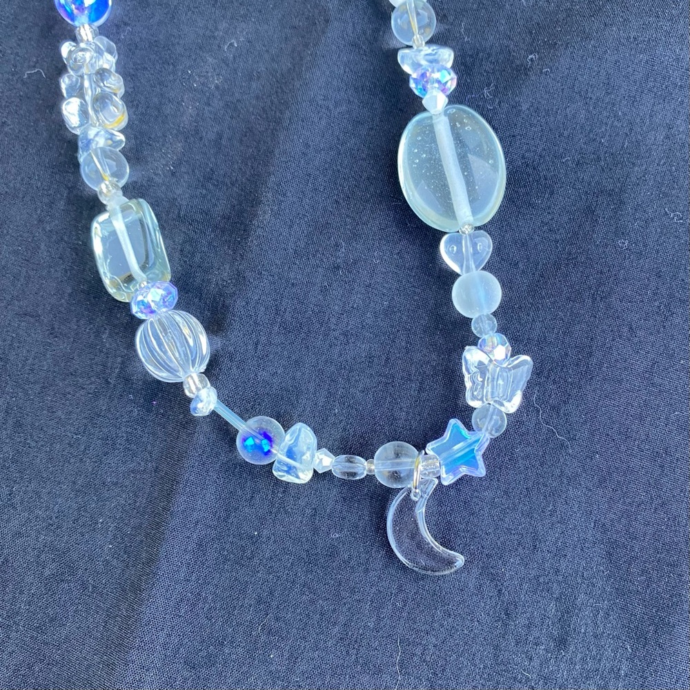 Crystal Vision Clear Beaded Rainbow Necklace Opal Butterflies Flowers Moon - Picture 8 of 11